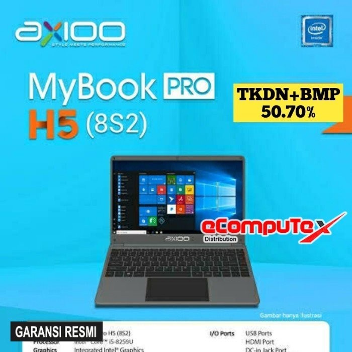 LAPTOP AXIOO MYBOOK PRO H5 (8S2) i5 8GB 256GB 14"FHD IPS TKDN - GARANSI RESMI