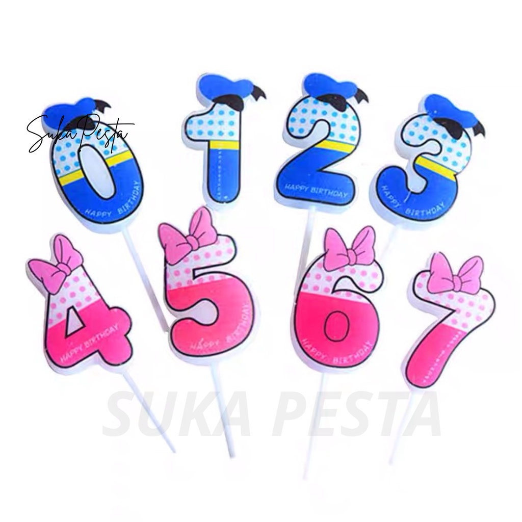 Lilin Angka  Ulang Tahun Motif Pita Polkadot Biru Pink / Lilin Ulang Tahun