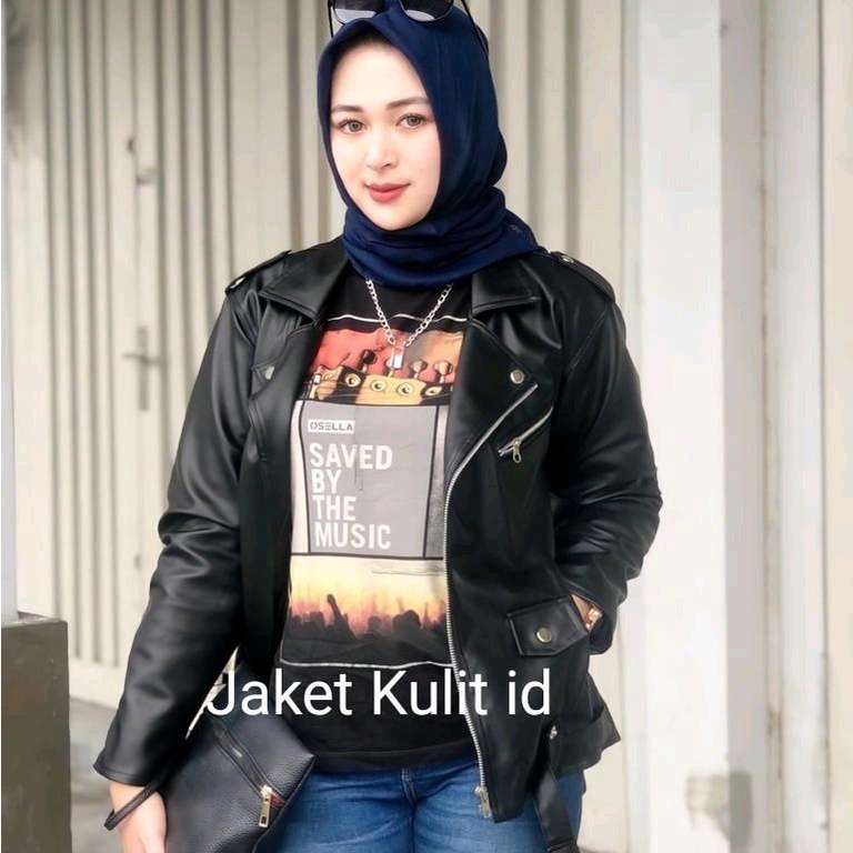 Jaket kulit Wanita Premium Hijab OOTD Premium Pakaian Pilihan Hijaber Blazer Sabuk hitam panjang