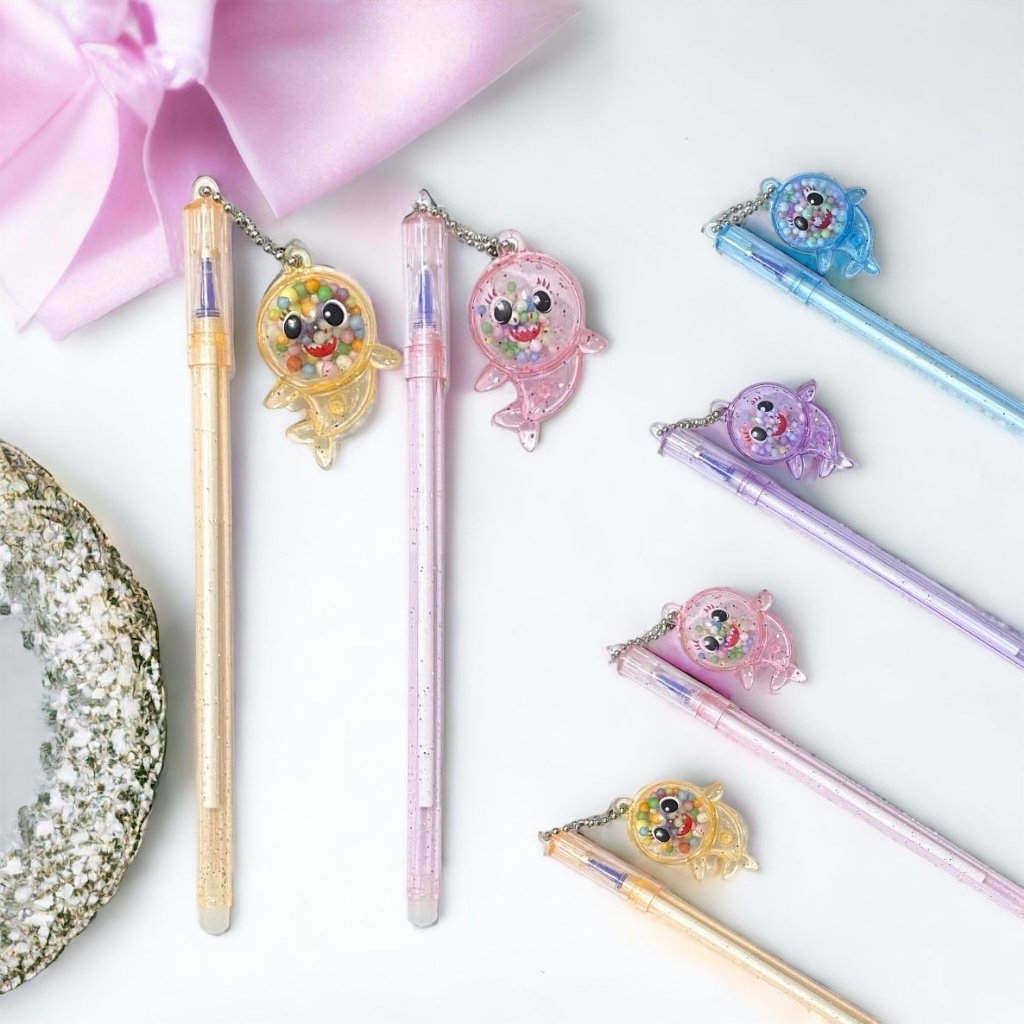 

ABS Pena Glitter Shark Pulpen Gantung pom-pom Karakter Hiu Blue Ink Gel Bisa di Hapus Bolpen warna warni bola salju Cute Alat Tulis Sekolah Kantor Souvenir