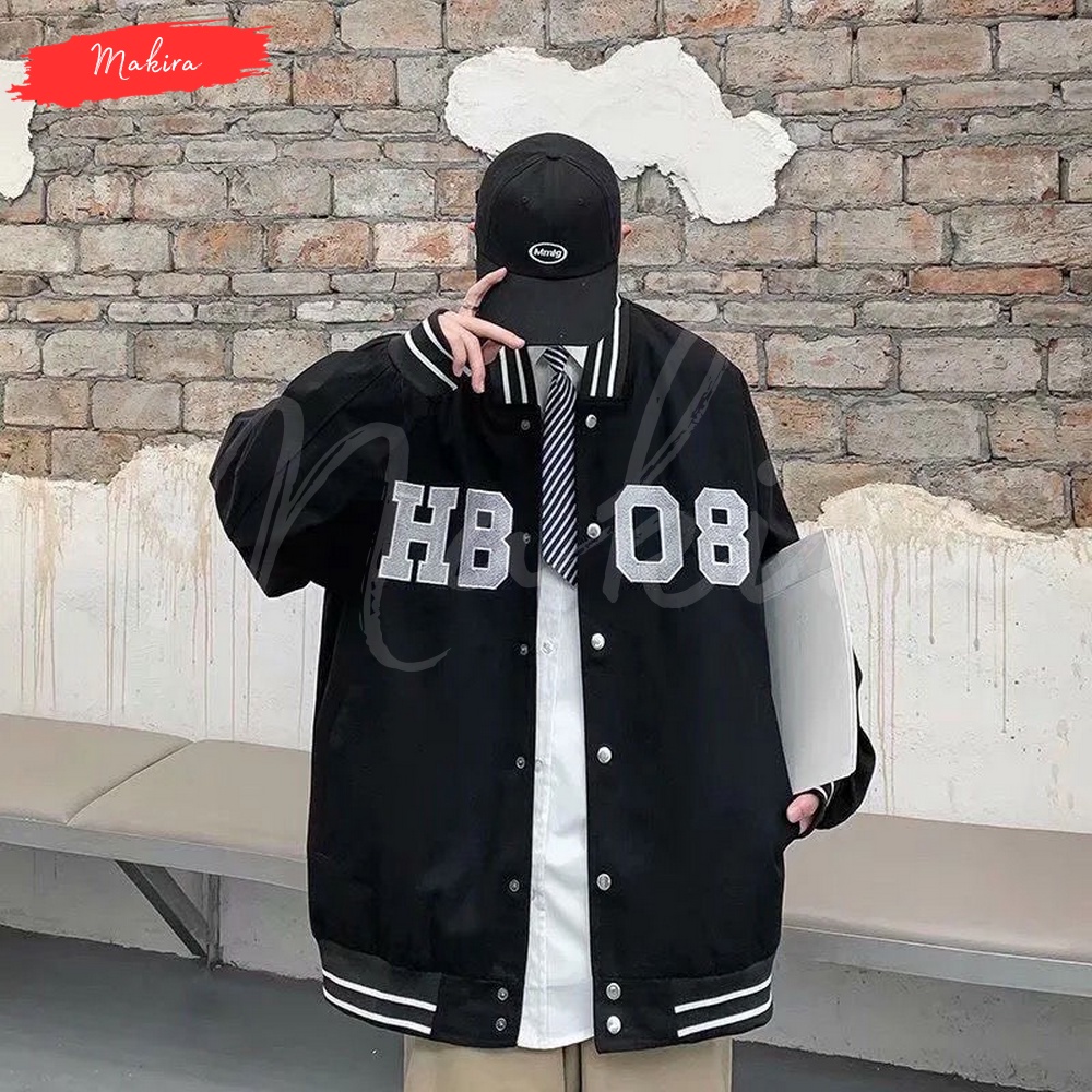 Jaket Bomber Varsity Bseball  Model Original Import Premium Terbaru Kekinian Motif Sablon Tulisan HB