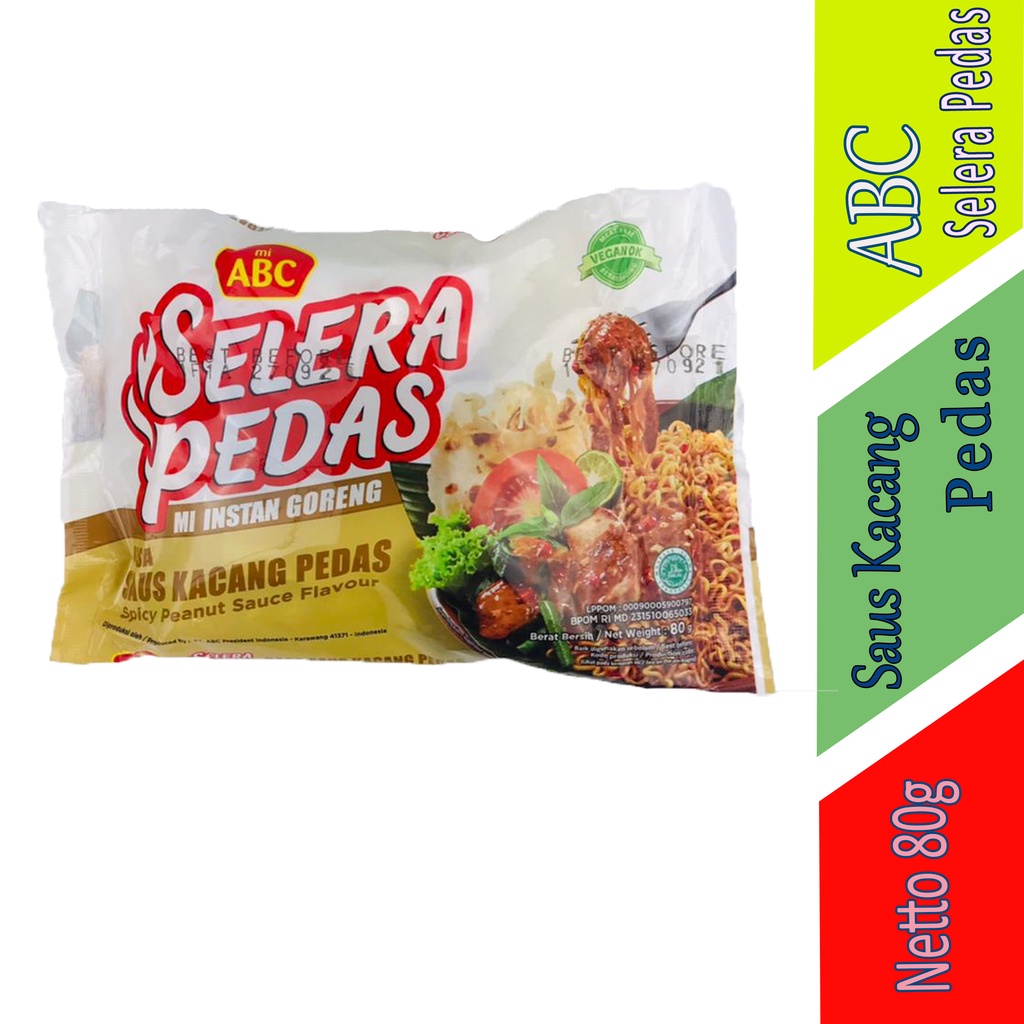 Mi instan goreng-Mie ABC-Selera Pedas-Saus Kacang Pedas-80g