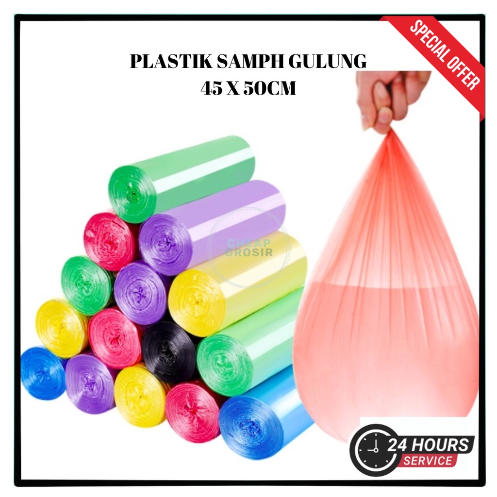Kantong Plastik Sampah Jumbo 1 Pack isi 5 Roll 100 Pcs Plastik Plastik Sampah Gulung 45 x 50 Cm 1 Ro