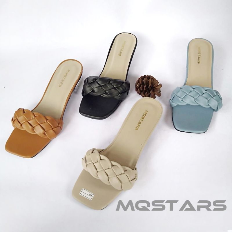Sandals Heels Wanita Kepang Hak Kaca 3 cm