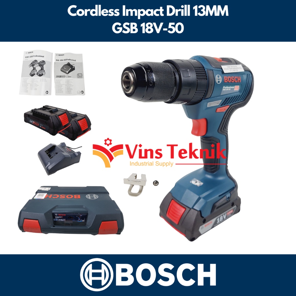 Mesin bor baterai Cordless Impact Drill GSB 18V-50 BOSCH GSB18V-50
