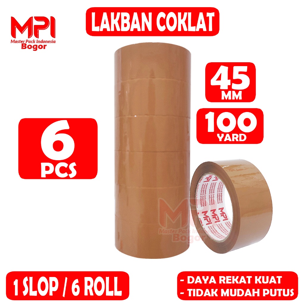 

1 SLOP ( 6 PCS ) - Lakban Coklat MPI 45 mm x 100 yard / Lakban Packing - Master Pack Indonesia