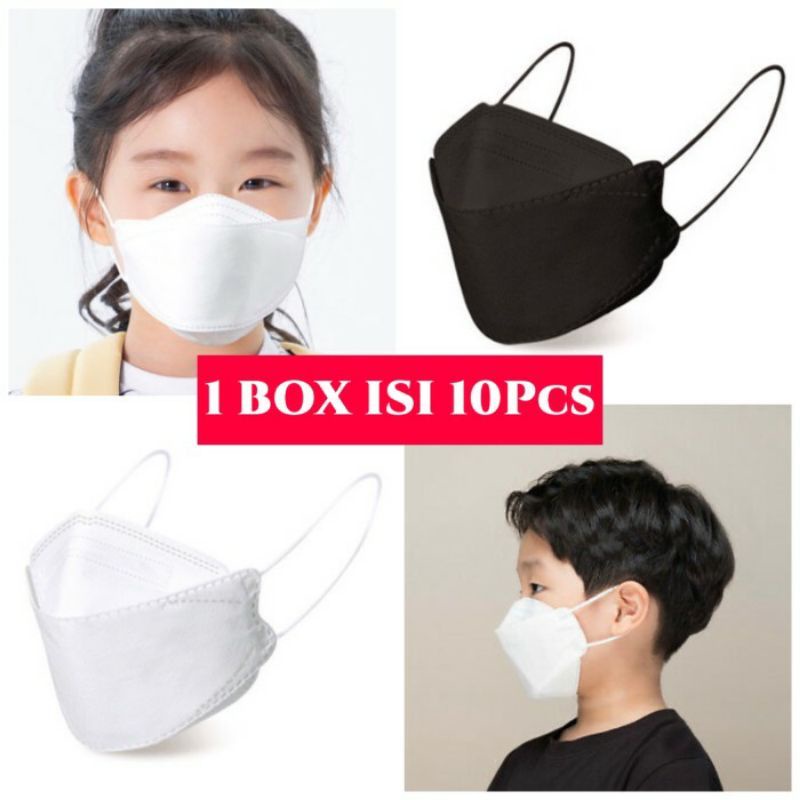 PROMO MASKER KF94 ANAK HITAM PUTIH 4PLY / Masker KF 94 MODEL KOREA KIDS 4 PLY isi 10 - 50 PCS