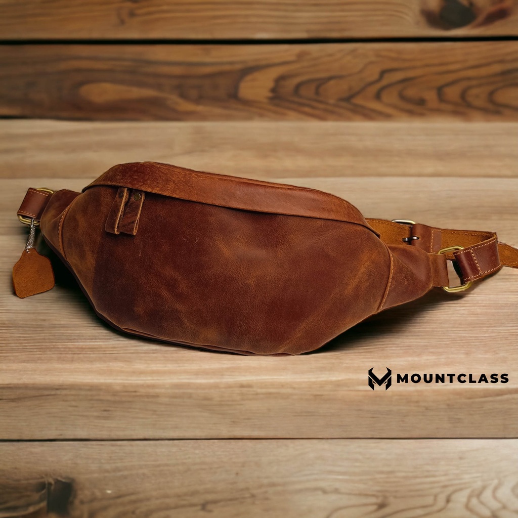 (Mountclass) Tas Pinggang Selempang Waistbag Pria Kulit Asli Slempang Waist Bag Multifungsi Kulit As