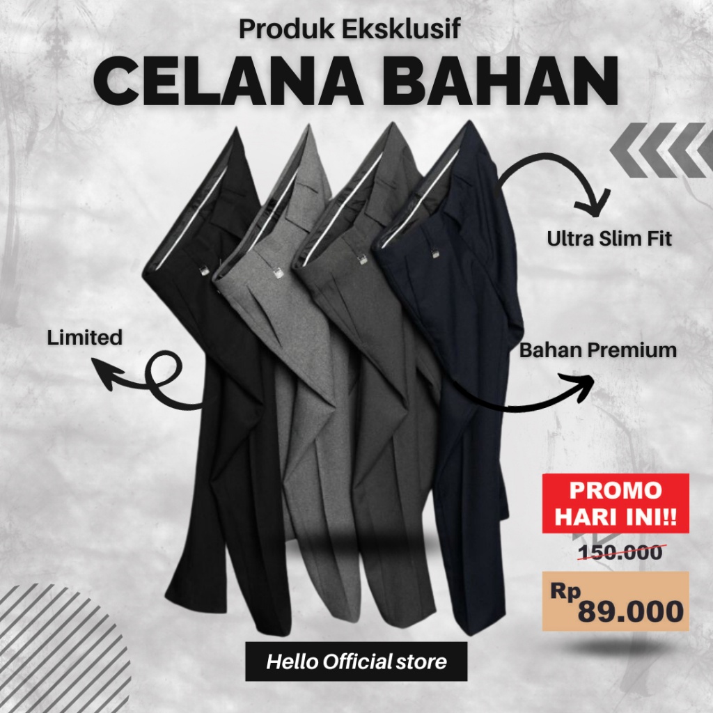 Celana Formal Mustevan Hitam / Celana Bahan Kerja Formal Mustevan Kualitas Cardinal