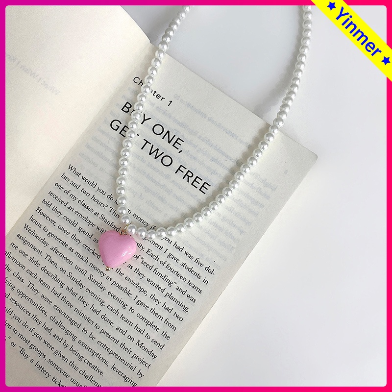 COD✨Kalung Manik-manik Cinta Hati Love Mutiara Korea Aesthetic Warna-warni Wanita Desain Ceruk Mewah Impor-Yinmer