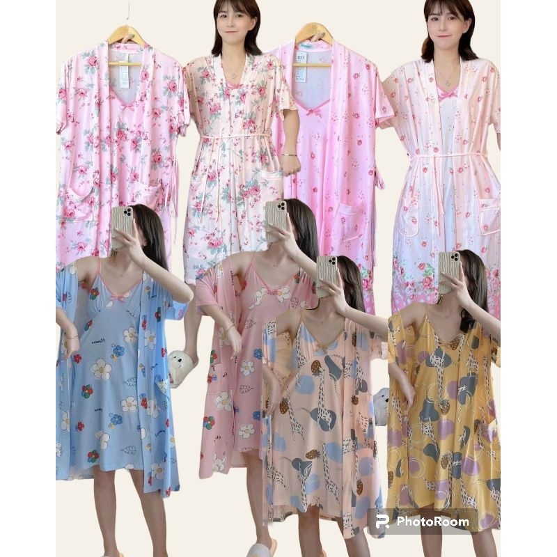SETELAN PIYAMA SET BAJU TIDUR WANITA DEWASA KIMONO DASTER TIDUR KATUN SOFT IMPORT KIMONO TALI BLAZER