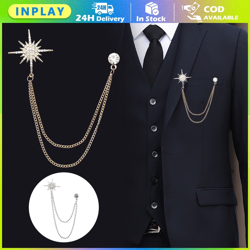Bros Pria Lencana Bintang Snowflake  Tassel Suit Chain Pin