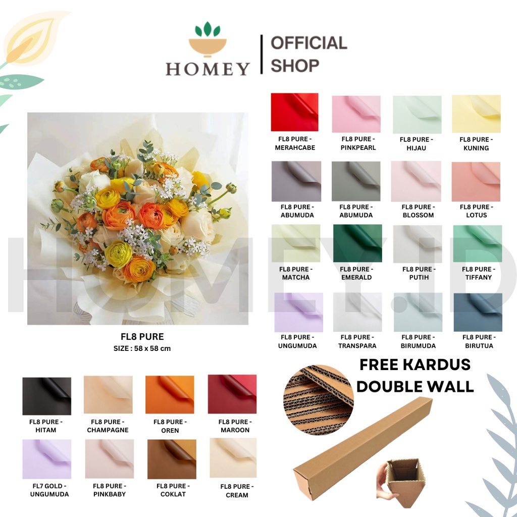 

HOMEY - (5 LEMBAR) - FL8 PURE Kertas Bunga Buket Warna Polos/Kertas Buket Bunga Florist Cellophane