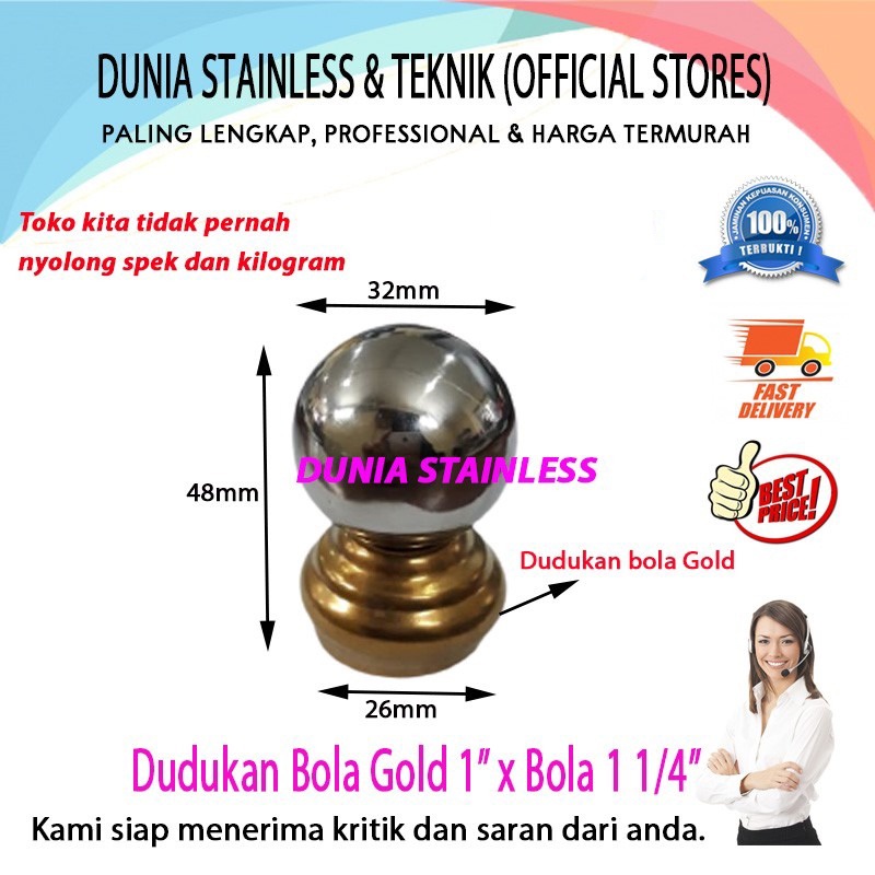 Mahkota Stainless Bola 1 inch  x 1 1/4 inch gold ornamen hiasan tangga pagar
