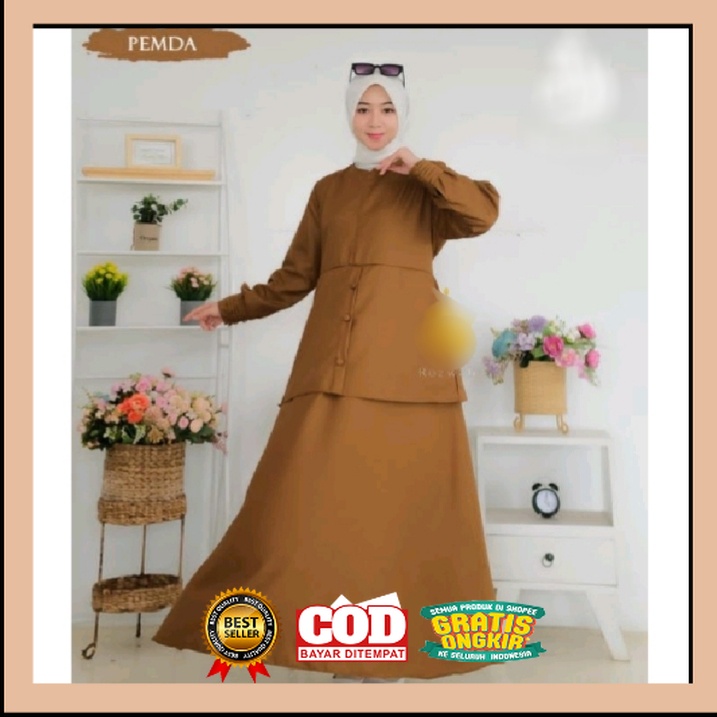SETROK BAJU PEMDA KHAKY  TOYOBO ( TUNIK + ROK ) S-M-L-XL-XXL JUMBO TERBARU// BAJU SERAGAM GURU KAIN 