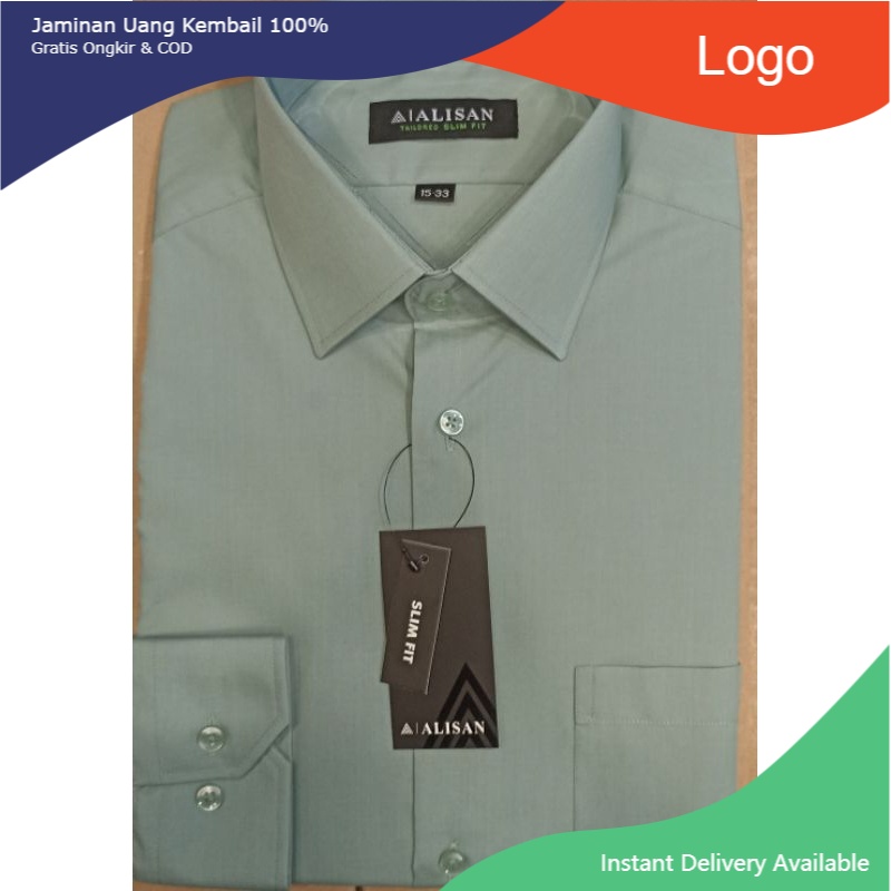 Alisan Kemeja Polos Panjang Hijau Sage Slim Fit/ Murah lebay