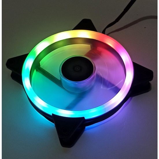 Fan case 12cm kipas komputer RGB double ring lampu bisa bergerak