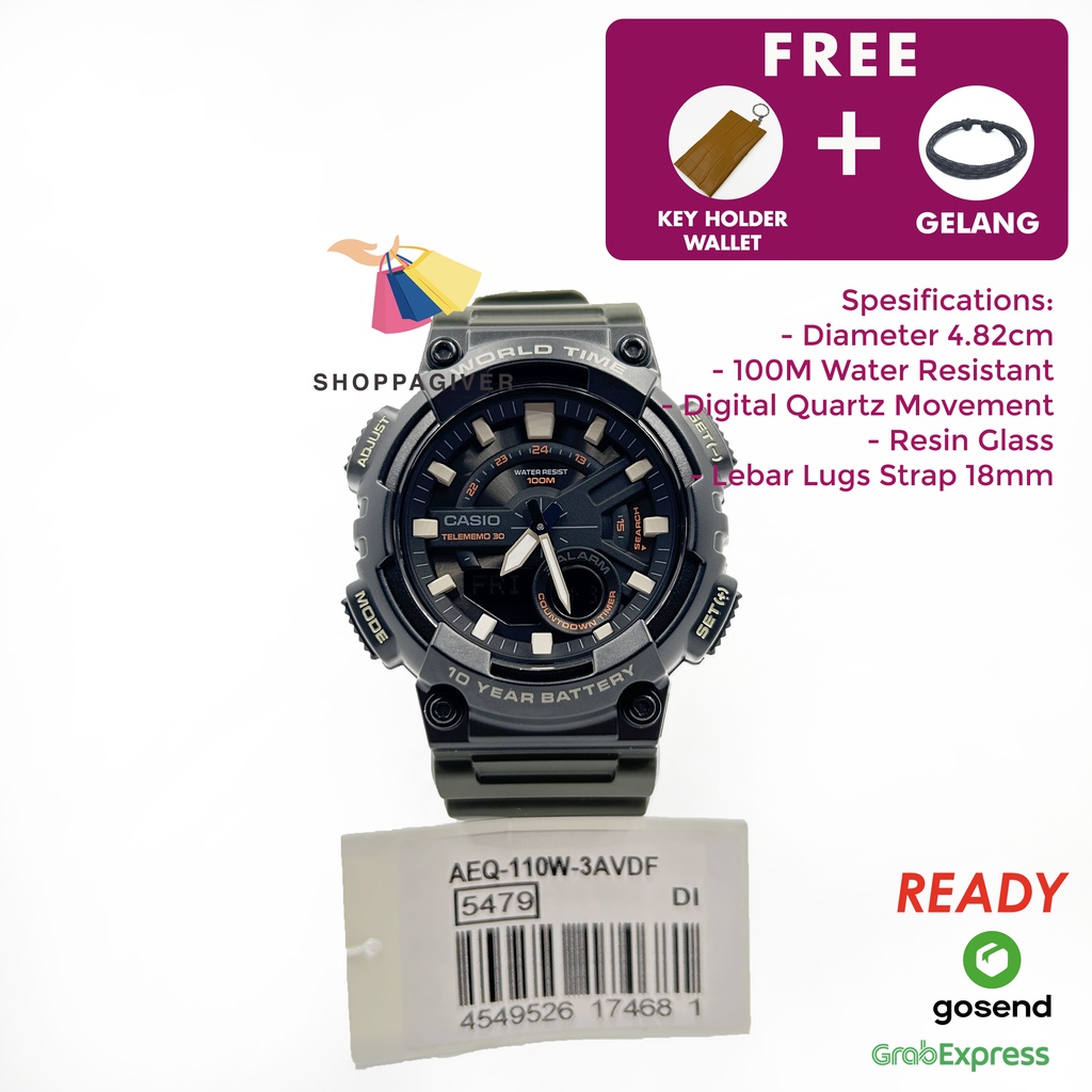 JAM TANGAN PRIA CASIO ORIGINAL ANALOG DIGITAL AEQ-110W-3AVDF / AEQ-110W-3A BERGARANSI