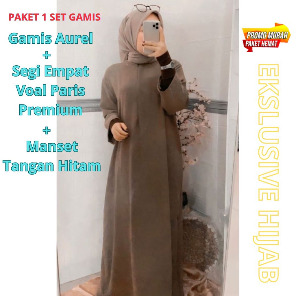 PAKET HEMAT 1 SET GAMIS (HIJAB VOAL+GAMIS AUREL+MANSET TANGAN) SYAR'I PREMIUM HIJAB BUSANA MUSLIM