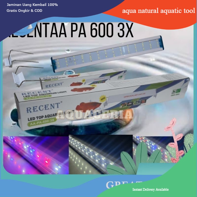 Lampu  Aquarium 3 mode warna RECENT AA-PA-600-3X Lampu LED aquarium 60cm LAMPU atas aquariu 17WATT