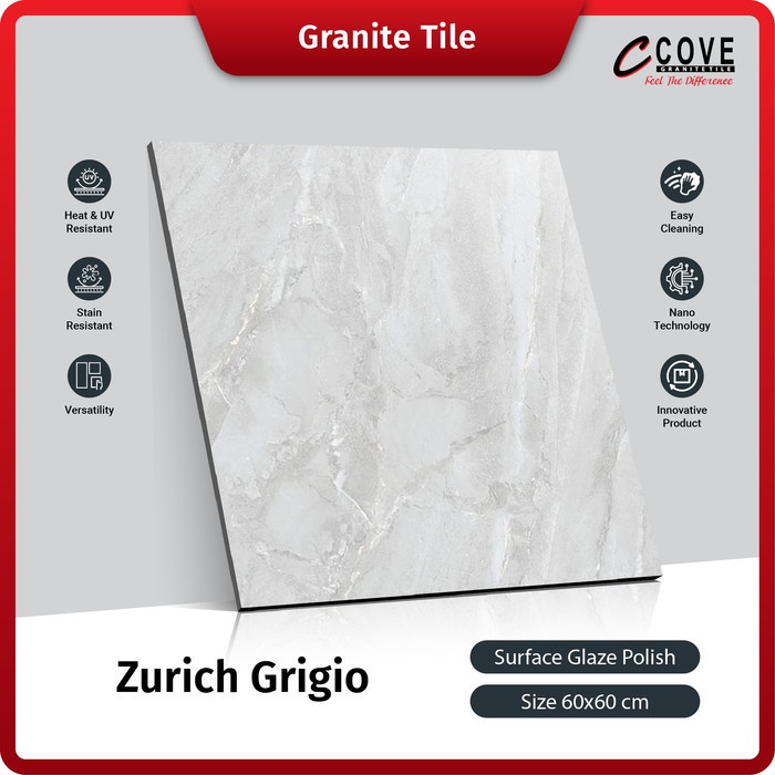 Cove Granite Tile Zurich Grigio 60x60 Granit / Keramik Lantai