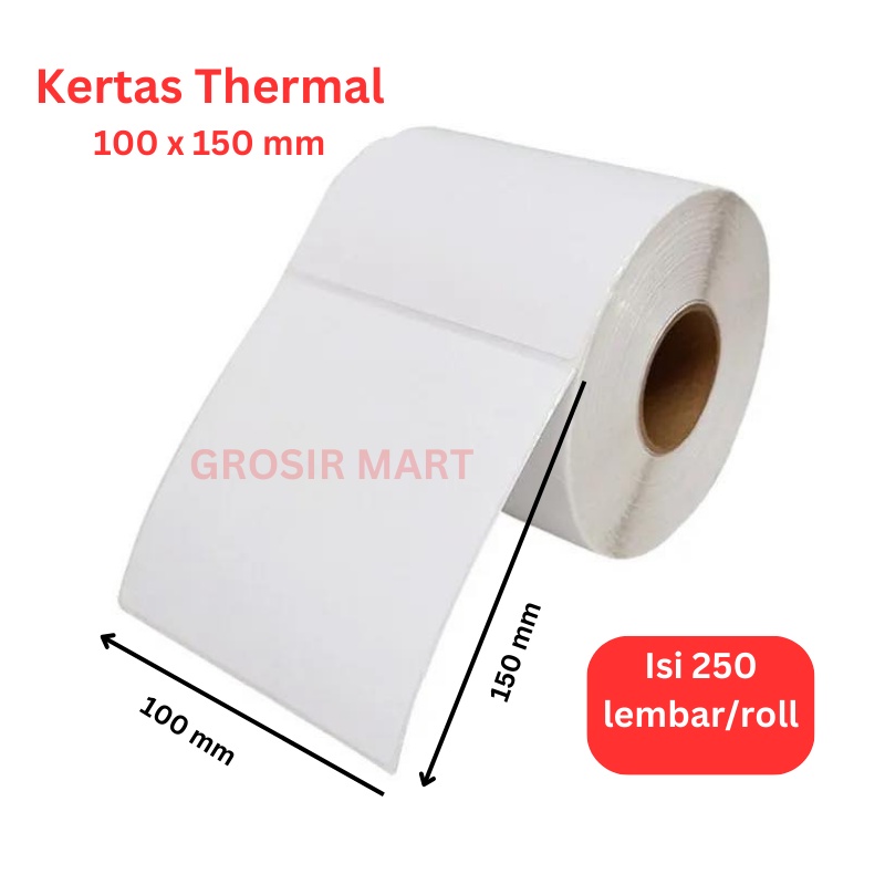 Kertas Thermal Kertas Label Resi Barcode ukuran 100x150mm A6 isi 250 LEMBAR PER 1 ROLL Kertas Resi Tempel