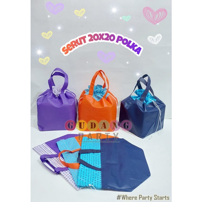 

[[ WSH - BEST SELLER ]] Spunbond Serut 20 TBL/Tas Serut Polka/Kantong Ultah/Goodybag Ultah