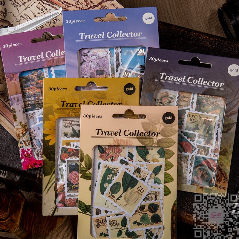 

[30 Pcs/Pack] Stamp Sticker Travel Collector Series Journal Scrapbook DIY Deco Aesthetic Cute