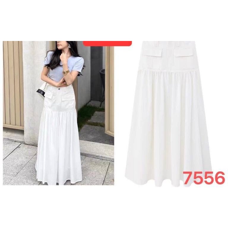 17108 ROK CARGO HUA RAN CLASSIC FASHION HITAM CASUAL WANITA ROK PANJANG HITAM WANITA ROK BAWAHAN MOD