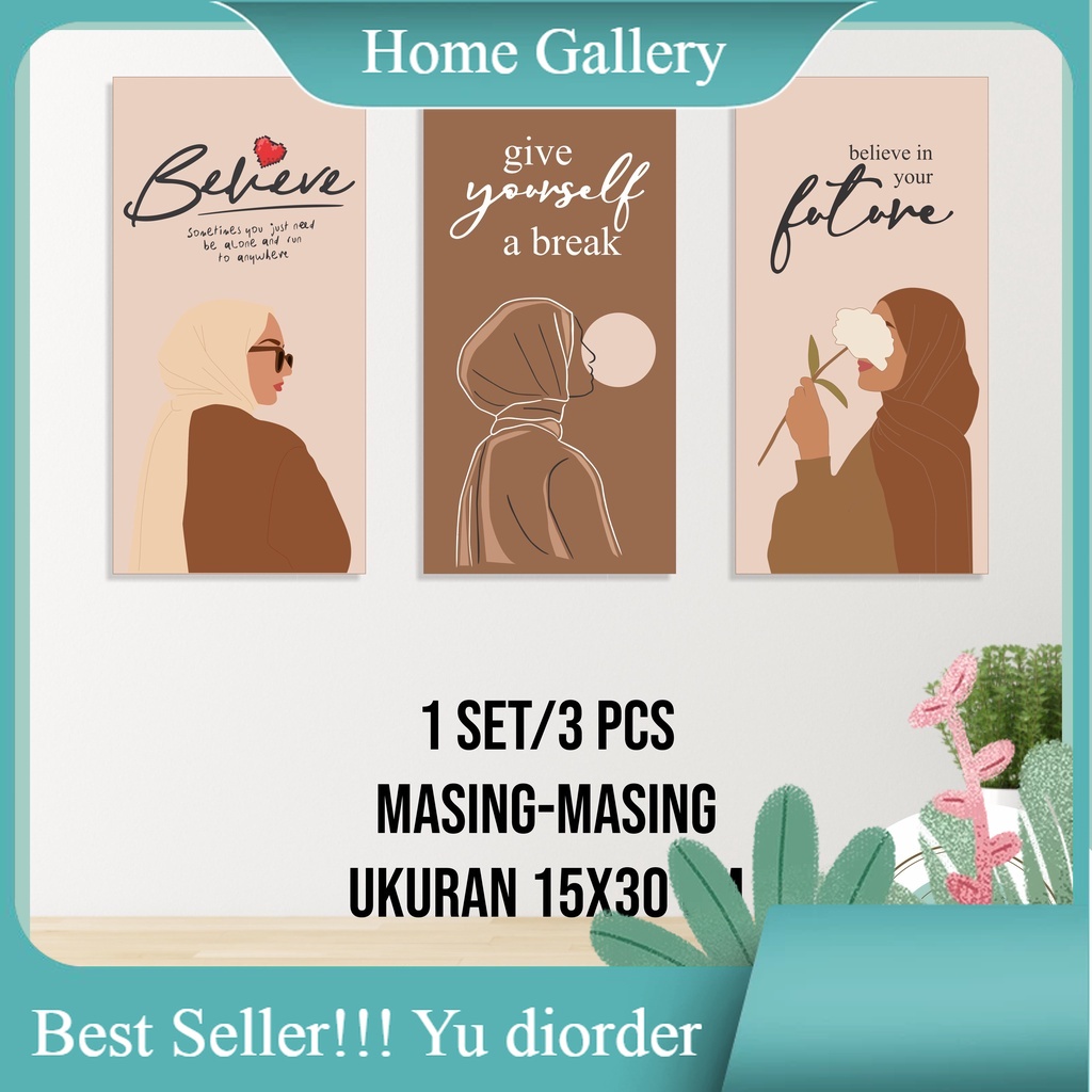 [1 set / 3 pcs] Hiasan Dinding Aesthetic Quotes Motivasi per papan 15x30 cm