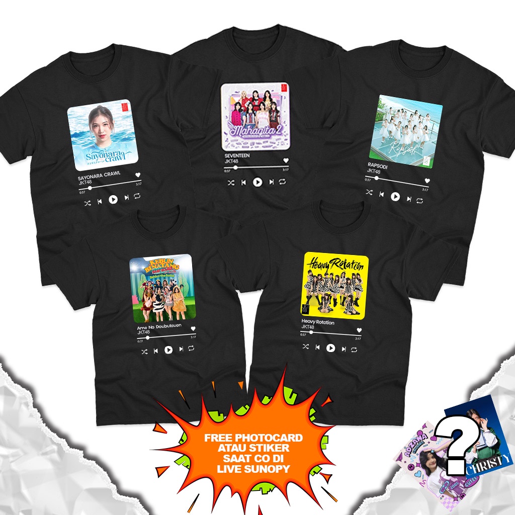 SUNOPY - Kaos Lirik Lagu Spotify JKT48 - Kaos TC Combed 30s - Kaos Unisex Pria Wanita - Kaos Keren K