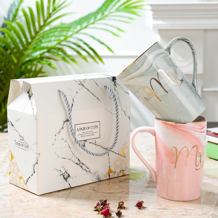 GELAS MARBLE / MUG MARBLE MR MRS POLOS PINK ABU MUG COUPLE MUG SATUAN - Marble Pink