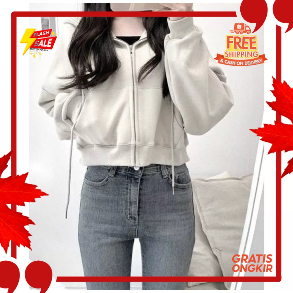 OUTFIT JKT48 TERBARU NEW ERA //HOODIE ZIPPER BASIC POLOS CROPTOP POLOS KEKINIAN