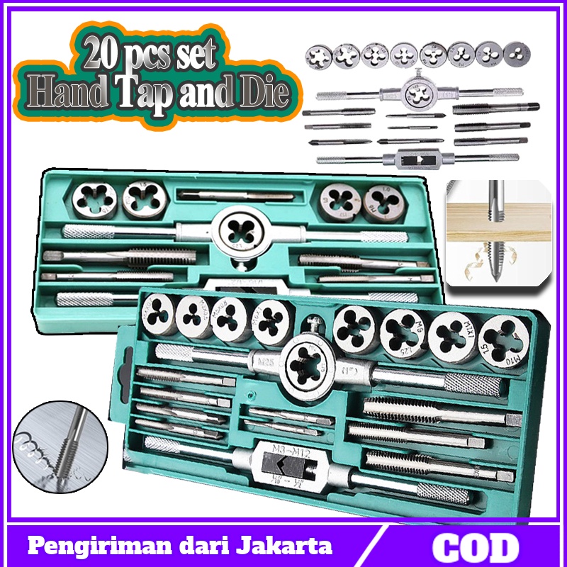 7lekkar - tap die set 12/20 pcs adjustable hand tap alat ulir senai drat kit