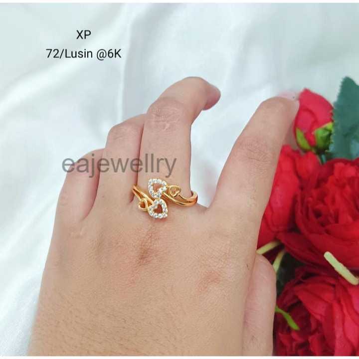 Perhiasan Wanita Cincin Asli Berlapis Emas Model Love Realpict 24 Karat