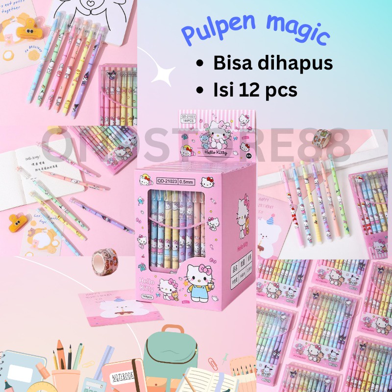 

Bolpoin Tinta Bisa Di Hapus Alat Tulis Sekolah / Pulpen Gel Hapus Karakter isi 12 pcs / Pulpen Erasable Tinta Hitam