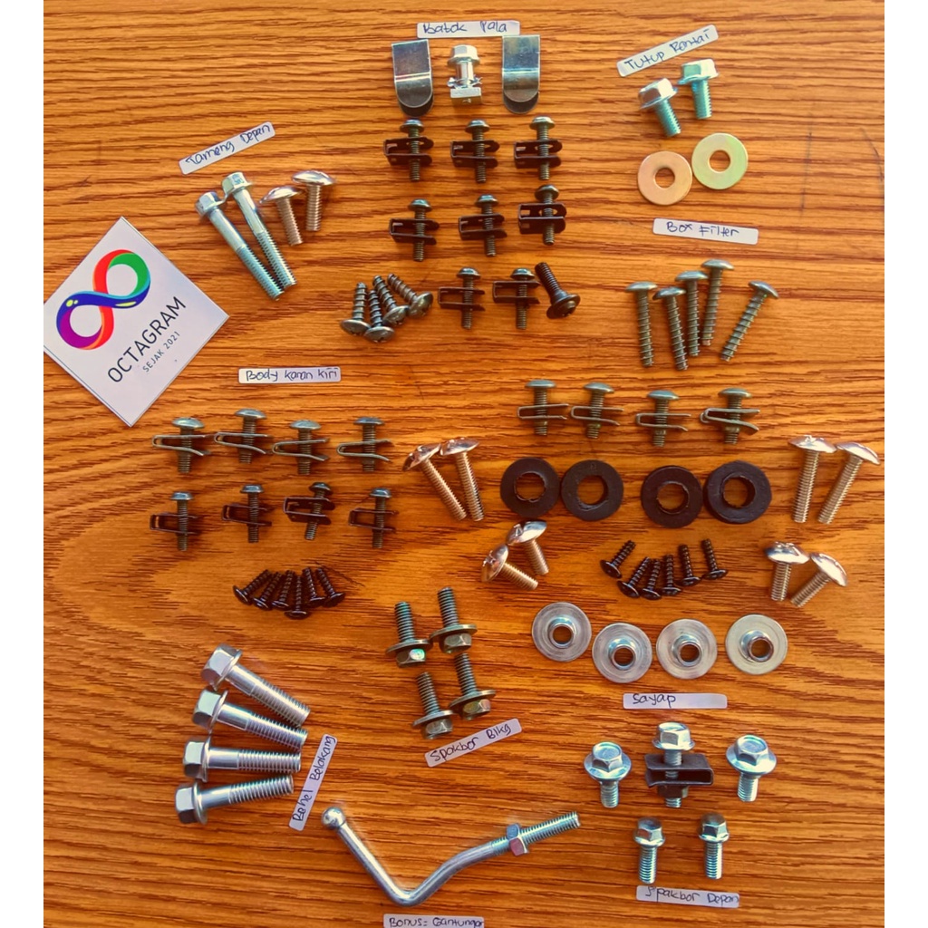 Baut Motor Lengkap Baut Honda Revo 110 Full Set / Baud Revo 110 Full Body Fullset / Baut Baud Honda 