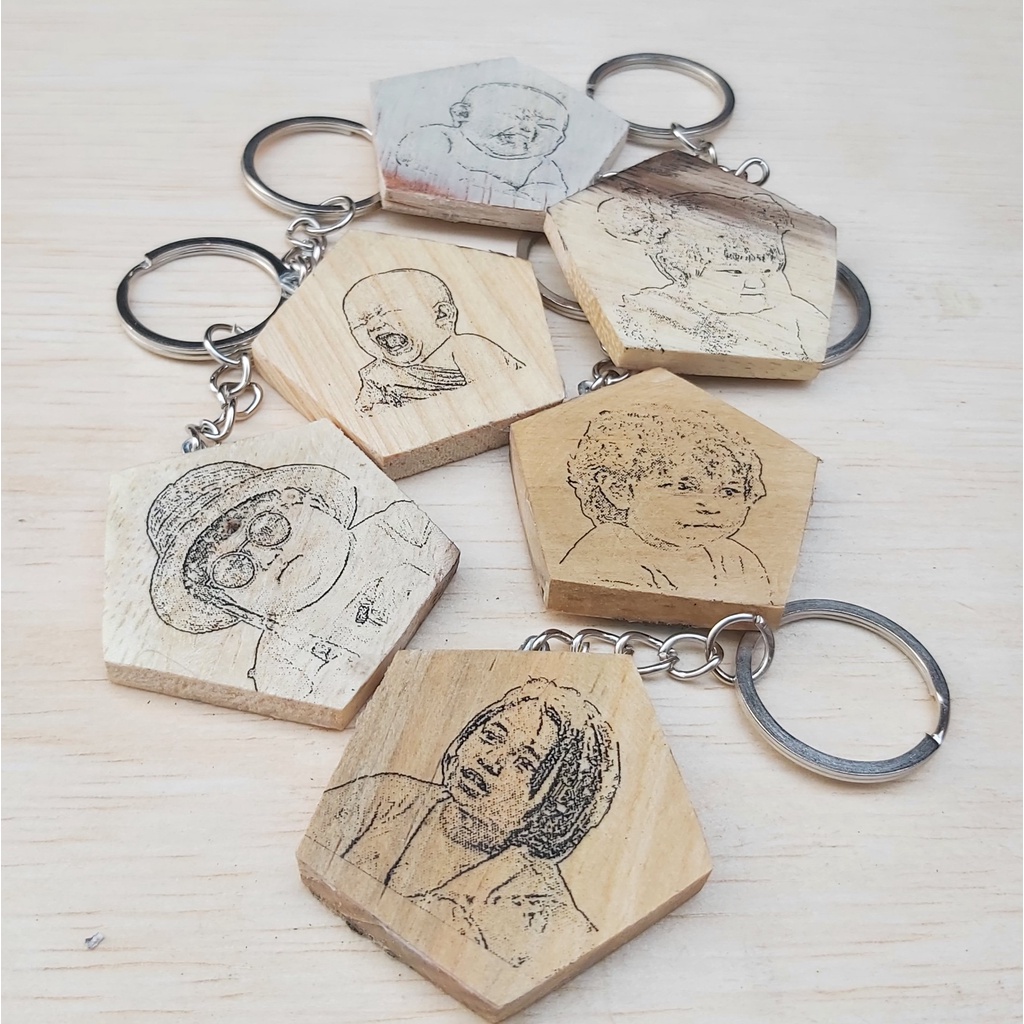 Gantungan kunci lukisan foto SKETSA mediia kayu SEGI 5