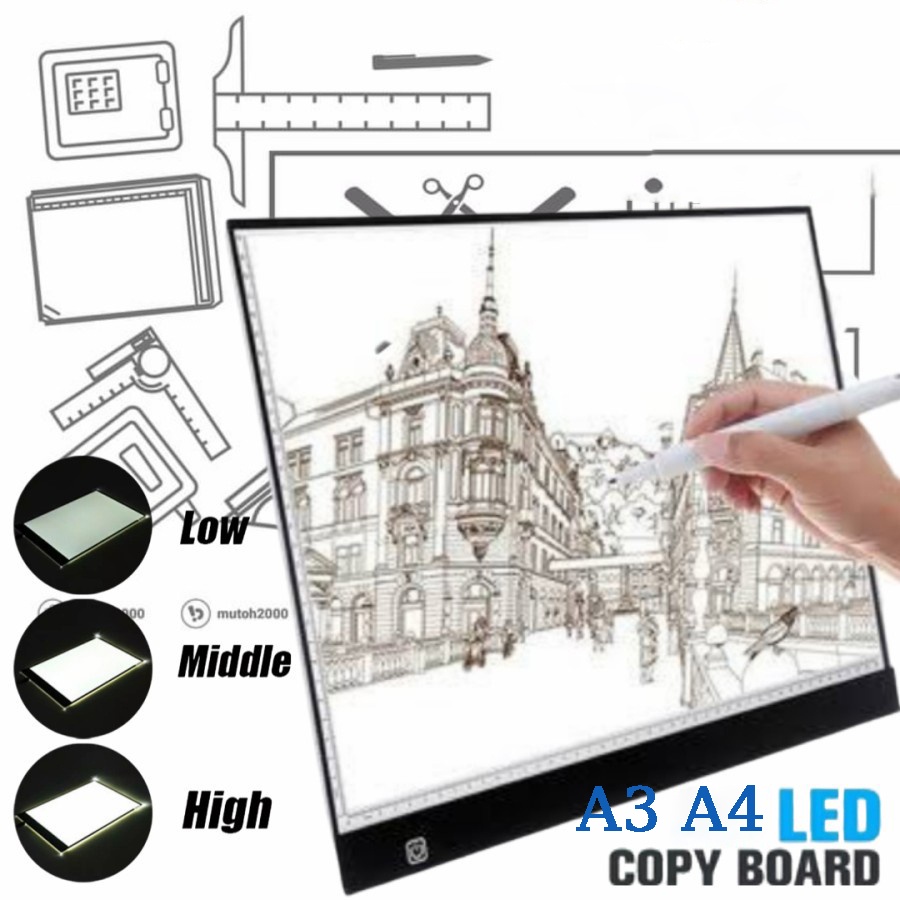 

（COD）A3/A4 LED Drawing Tracing Board Stensil Board Papan Jiplak Gambar LED Anak & Dewasa Copy Board Papan LED Light Pad Ultra Slim Copy Board
