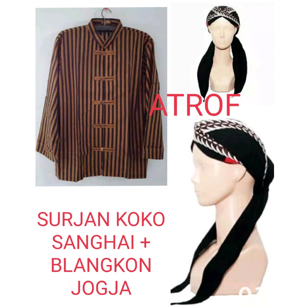 Surjan Lurik Sanghai Koko + BLANGKON JOGJA SAMURAI SLIWIR HITAM / Baju Adat Jawa LURIK Model Sanghai