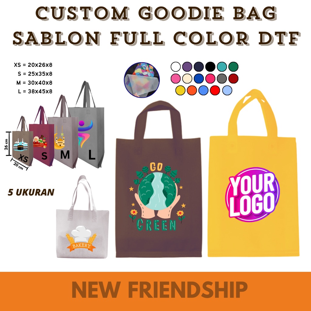 

Custom Sablon Print DTF Spunbond Goodie Bag Tas Belanja Gift Hajatan Hadiah Sembako Hampers NF