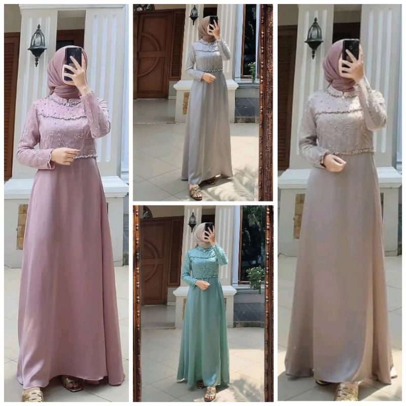 Kebaya Dress Tiara Gamis Brokat Tille Dona 2/ Gamis Simpel Pesta/ Gamis Lebaran/ Dress Gamis Payet/ 