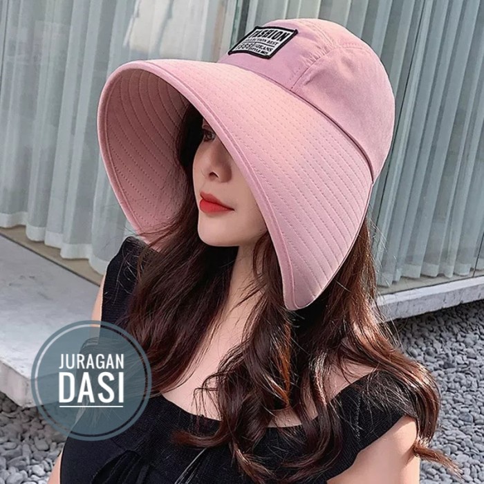 Topi Pantai Wanita Topi Lebar Lipat Praktis Hitam - Pink