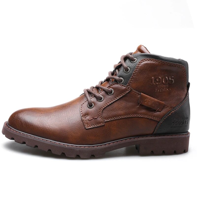 Vintage British Men Leather Shoes Casual Pointed Toe Zip Ankle Boots Spring Autumn Business Dress Ch