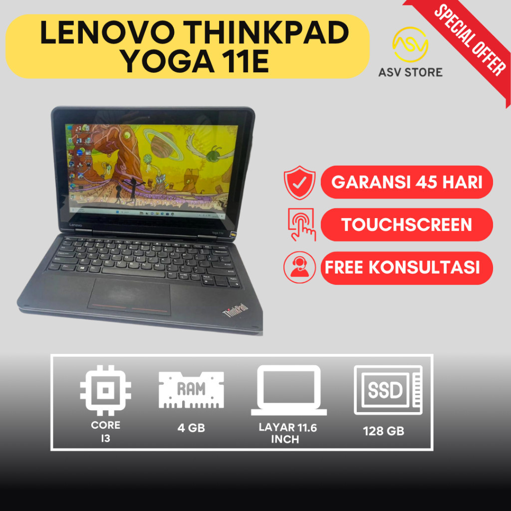 LENOVO THINKPAD YOGA 11E CORE I3 RAM 4GB SSD 128GB LAPTOP ULTRABOOK CONVERTIBLE TOUCHSREEN MURAH ORI