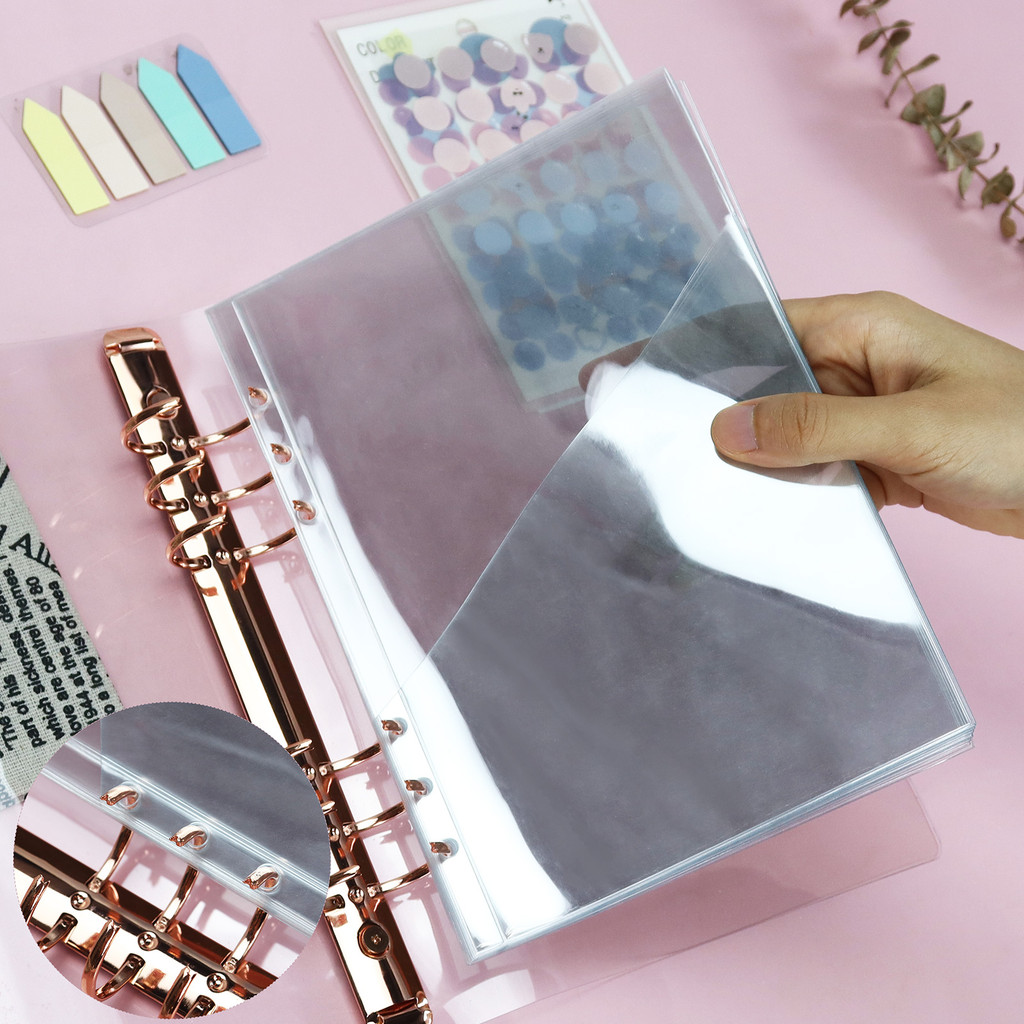 

Sharkbang 5pcs A5 Inclined Pocket Binder Refill Bag A6 A7 PVC Ticket Stickers Storage Bags 6 Hole Journal Transparent Organizer