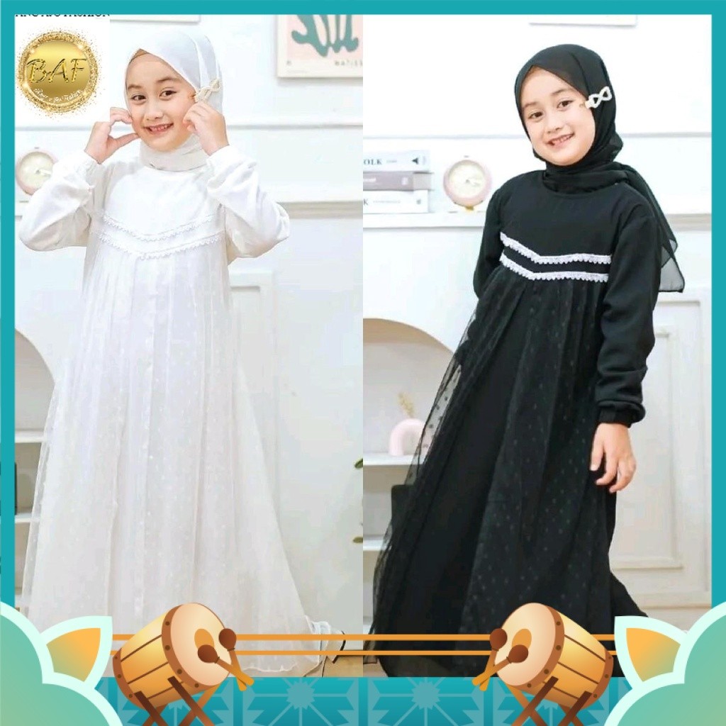 PROMO DISKON MURAH KEKINIAN /SHAFA DRESS KIDS FREE HIJAB / GAMIS ANAK USIA 2-13 tahun UK S, M, L, XL