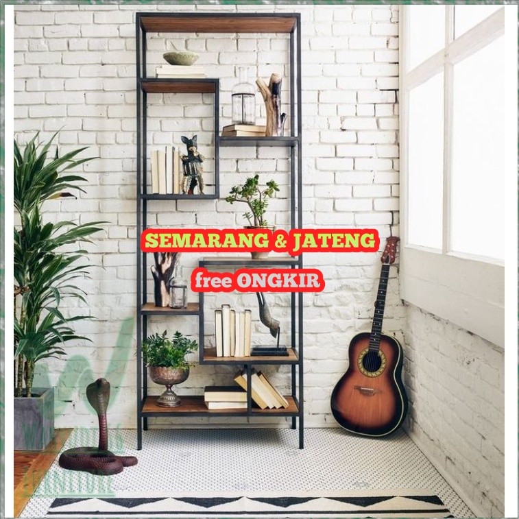 rak industrial besi kombinasi kayu