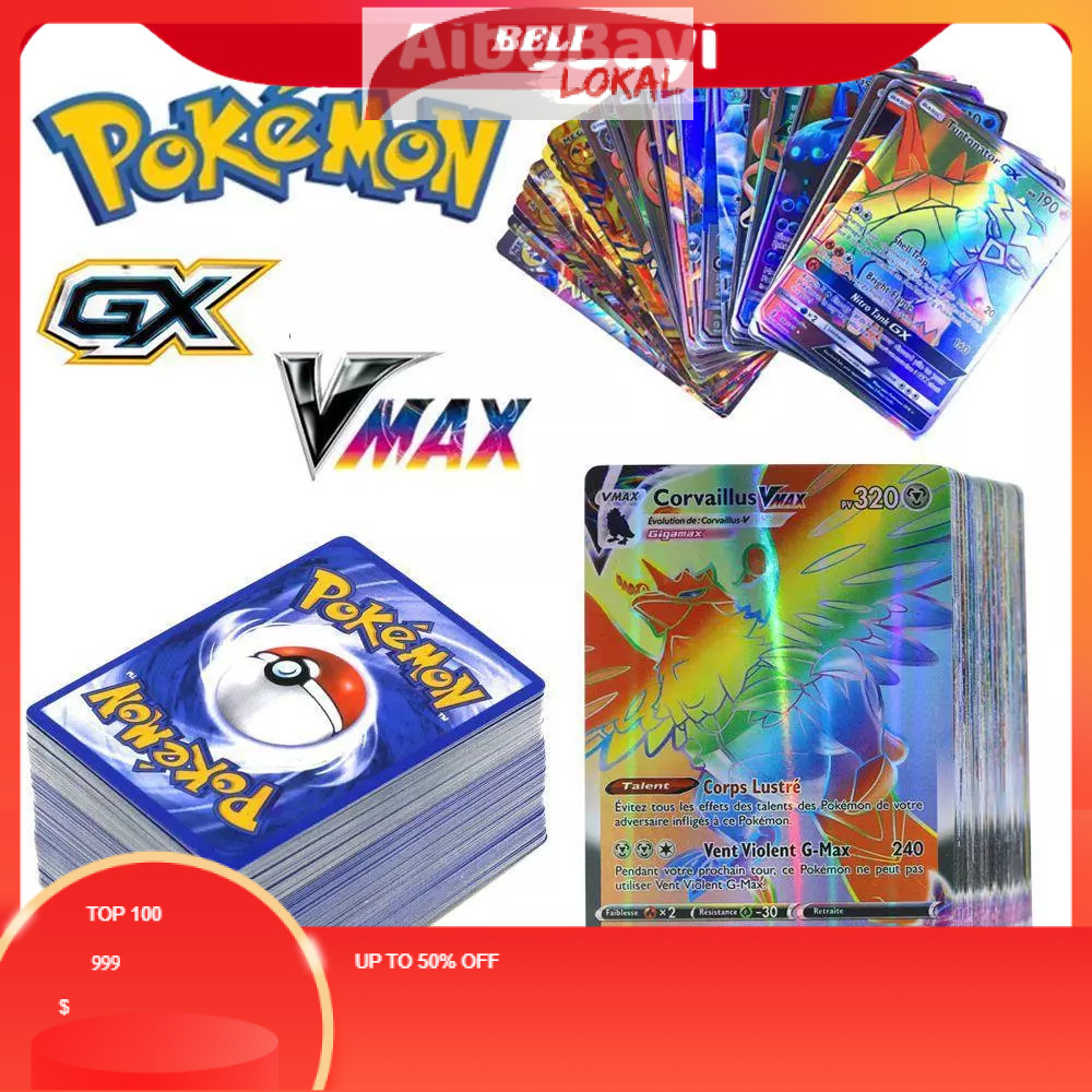 KARTU ANIME NARUTO ⭐ 300PCS/200PCS/100PCS Kartu Pokemon TCG Vmax Hologram English Version Trading Ca