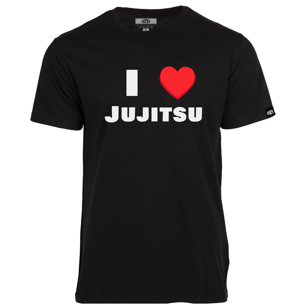 Men's Cotton Short Sleeve Jiu Jitsu T-Shirt - Elastic Fabric, I Love Jiu Jitsu Print